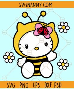 Hello Kitty flower bee SVG, Kawaii Kitty in Bee Suit Svg, Spring Kitty Svg