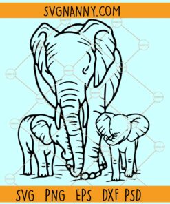 Mama and two baby elephants SVG, Mama Elephant svg, Mom and Baby Elephant svg