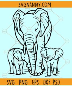 Mama and two baby elephants SVG, Mama Elephant svg, Mom and Baby Elephant svg