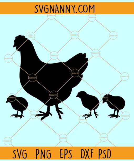 Mama hen with chics svg, Mama hen with chics silhouette svg, Farm Life svg