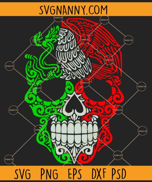 Mexico Skull SVG, Calavera Mexicana con Aguila svg, Mexican Skull Flag svg