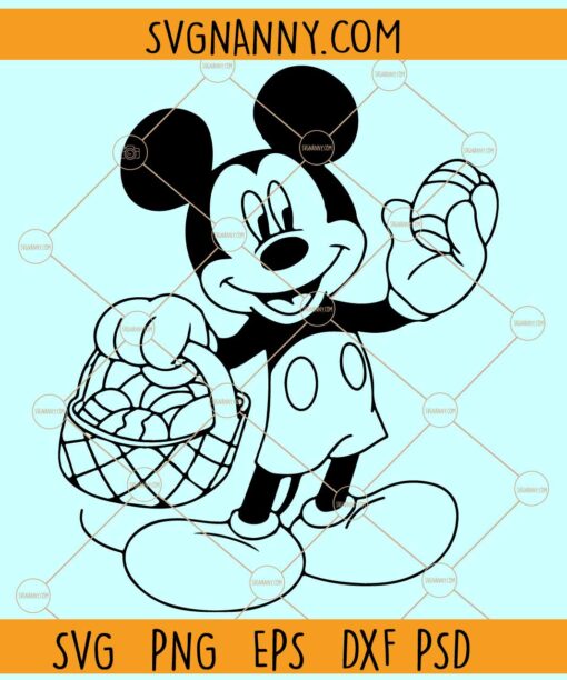 Mickey with Easter basket SVG, Mickey Mouse Hunting Egg SVG, Mickey Easter Eggs SVG