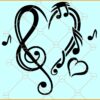 Music notes heart SVG, Heart Music Note SVG, Music lover svg