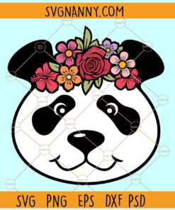 Panda with floral crown svg, Panda with flowers svg, Floral Crown Svg