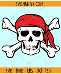 Pirate skull with red bandana svg, Skull Svg, Crossed Bones Svg