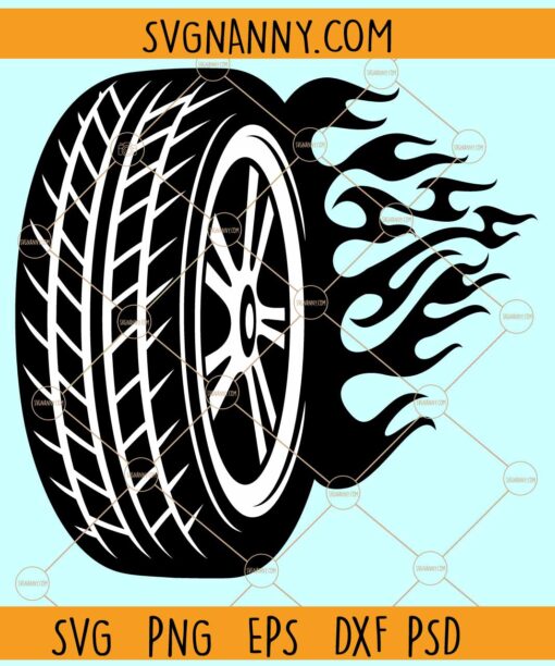 Race tire with flame svg, Car Racing SVG, Racing Tire SVG Files