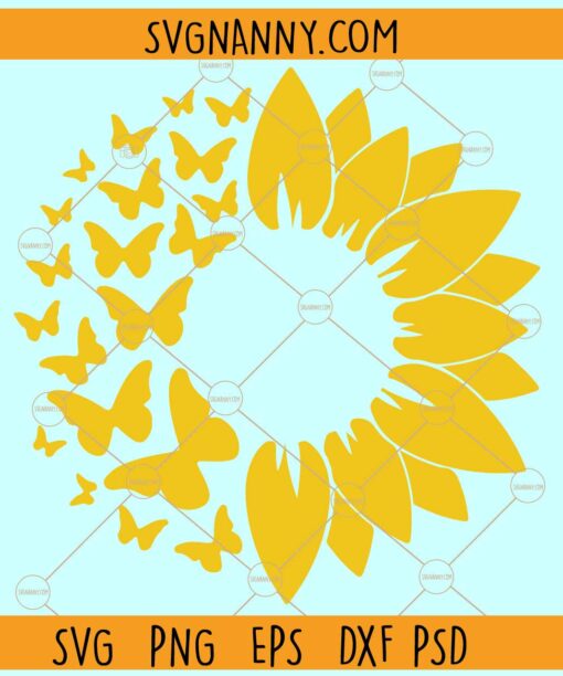 Sunflower butterfly SVG, Sunflower monogram SVG, Sunflower svg