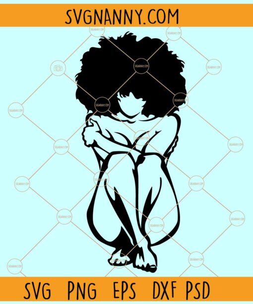 Afro woman seated SVG, Sitting Girl SVG, Sitting Fashion Afro Girl SVG, Beautiful Afro Woman SVG