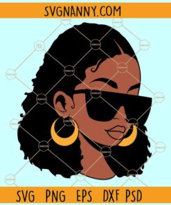 Afro woman with sunglasses and earrings SVG, Black woman svg, Afro Woman svg