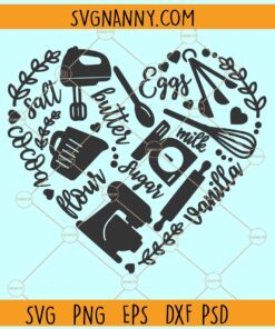 Baking icons heart SVG, Baking icons and ingredients Heart SVG, Cooking heart svg