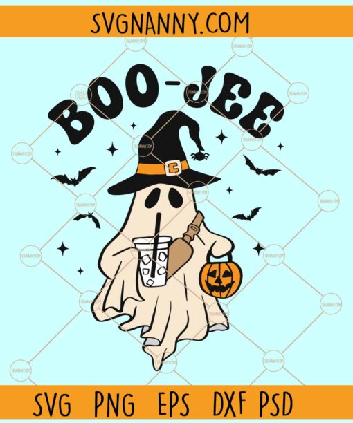 Boo Jee ghost with coffee SVG, Boo Jee SVG, cute ghost SVG, Boujee svg Fall and Halloween SVG