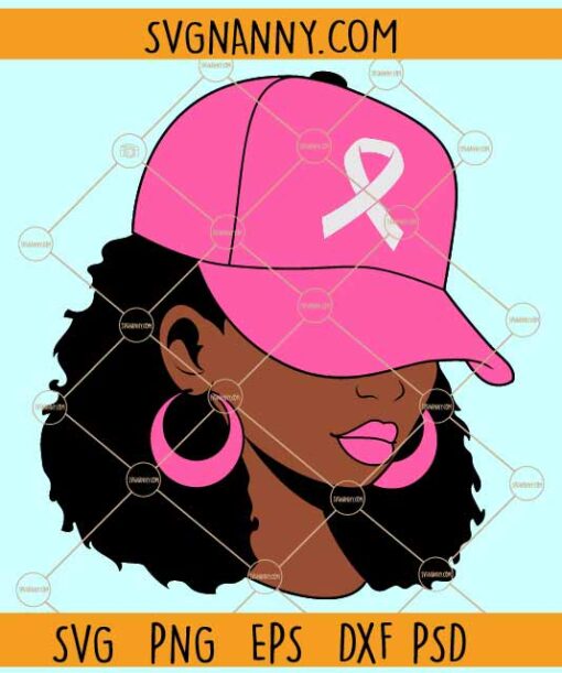 Breast Cancer Black Woman Cap SVG, Girls Breast Cancer Survivor SVG, African American Pink Ribbon SVG