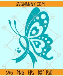 Butterfly Ovarian Cancer SVG, Butterfly Teal Ribbon SVG, Ovarian Cancer SVG