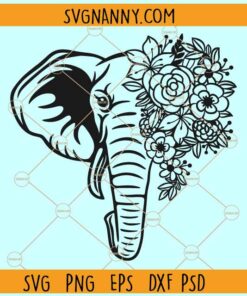 Elephant head with flowers SVG, Elephant SVG, Elephant Floral Svg