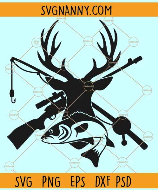 Fish and deer hunting SVG, Hunting And Fishing Silhouette Svg, Fishing SVG