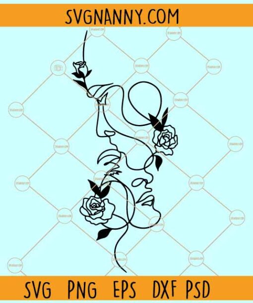 Floral couple face SVG, Couple Flower Svg, Romantic Couple Svg, Floral Face Svg