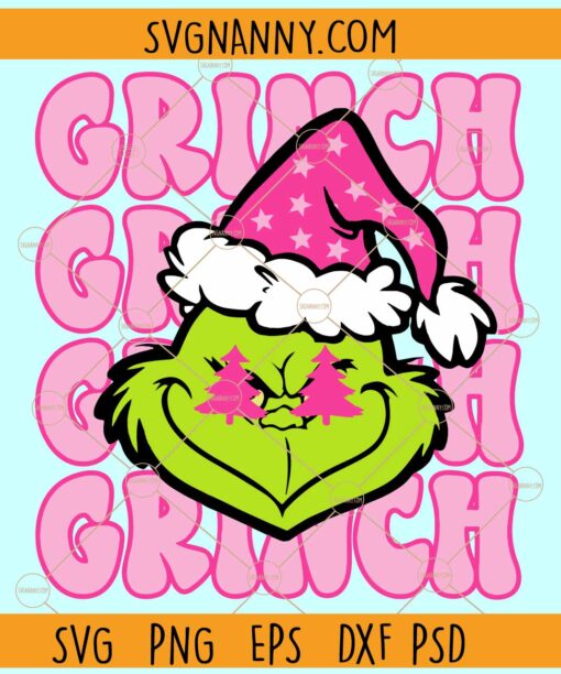 Grinch face Preppy SVG, Grinch with Santa Hat SVG, Funny Christmas SVG