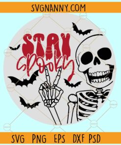Stay Spooky Door Hanger SVG, Stay Spooky Skeleton Peace Sign SVG, Skull Peace Sign SVG
