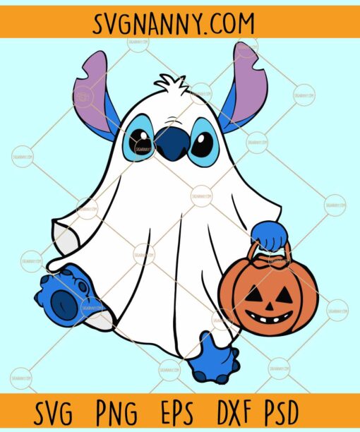 Stitch Ghost with Pumpkin SVG, Halloween Disney Stitch SVG, Stitch With Pumpkin SVG