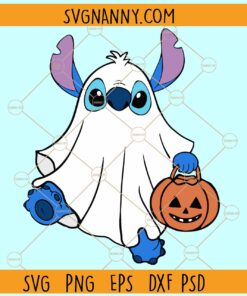 Stitch Ghost with Pumpkin SVG, Stitch Halloween Pumpkin SVG, Pumpkin Stitch SVG