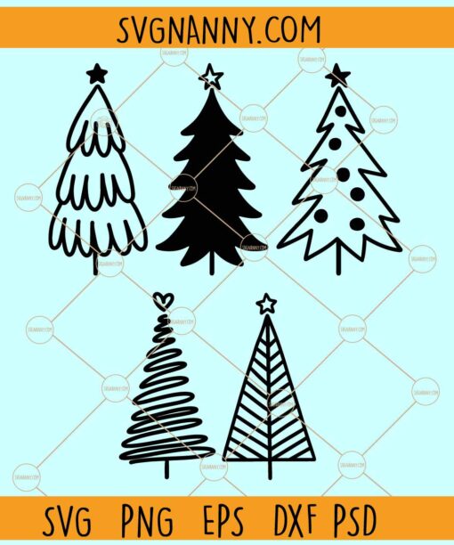 Christmas Tree Svg Bundle, Pine trees silhouette, Christmas tree SVG, swirly Christmas tree svg