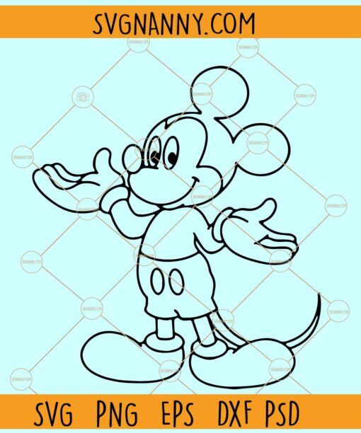 Mickey coloring SVG, Mickey Mouse outline SVG, hand drawn Mickey SVG