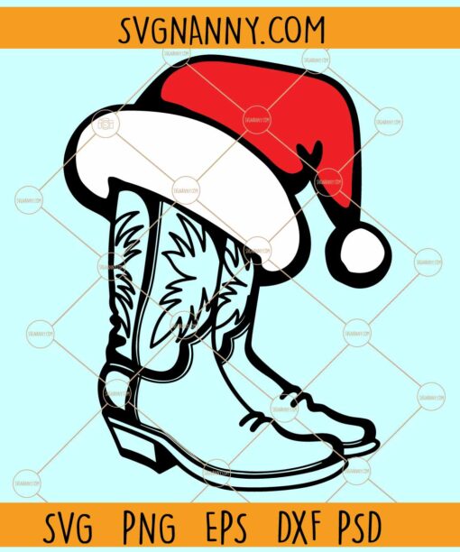 Cowboy Boots with Santa Hat SVG, Cowboy Christmas Décor SVG, Christmas Svg
