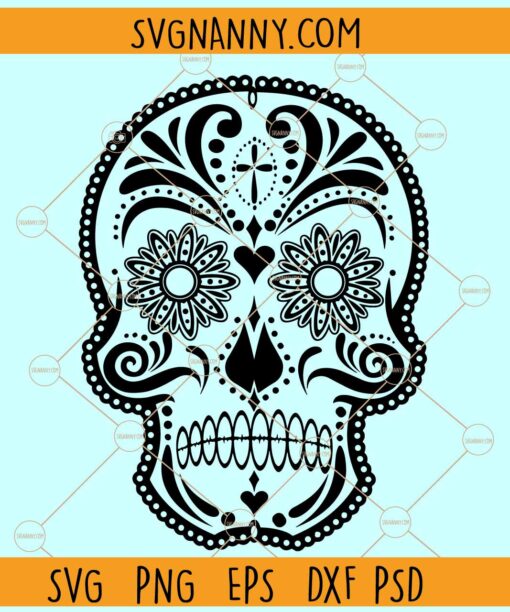 Mandala sugar skull SVG, Intricate Sugar Skull Svg, Zentangle Skull SVG