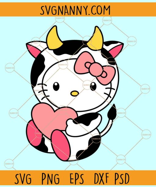 Hello Kitty cow print svg, Hello Kitty cow svg, Kitty with heart SVG