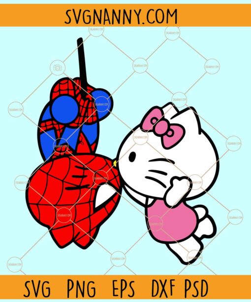 Spiderman Kissing Kitty Svg, Spiderman Hello Kitty svg, Valentine Day svg
