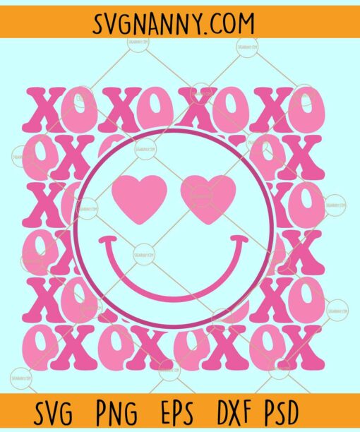 Xoxo retro Smiley Face Svg, Valentines XOXO Smiley Face SVG, Valentine Day SVG, Xoxo svg