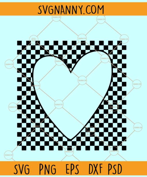 Checkered Heart Valentine SVG, checkered pattern svg, heart doodle svg, Valentine svg