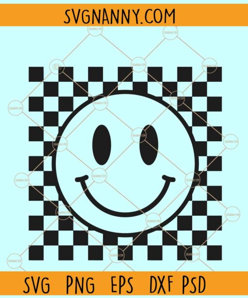 Checkered Smiley Face SVG, Retro Happy Face SVG, Checkered Svg