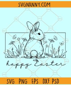 Happy Easter Bunny svg, Easter bunny SVG, cute floral bunny svg