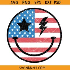 Distressed 4th of July Smiley face SVG, retro 4th of July svg, USA flag smiley svg