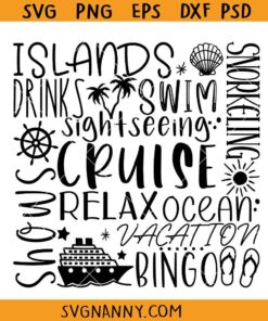 Islands Drinks Shows Ocean Vacation SVG, family cruise svg, family vacation svg
