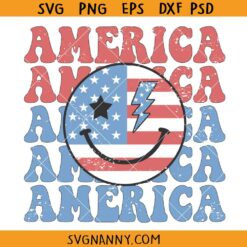 Retro America smiley face SVG, 4th of July smiley face SVG, Patriotic SVG