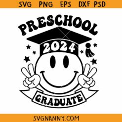 Retro smiley face preschool graduate svg, 2024 preschool graduate svg, smiley face preschool graduate svg