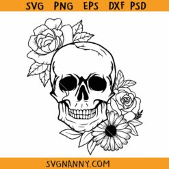Skull with rose flowers SVG, floral skull svg, skull rose flowers svg, Rose flower skull svg