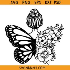 Woman with floral butterfly SVG, floral woman svg, butterfly woman svg