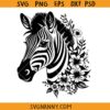 Zebra head floral SVG, flower zebra SVG, Zebra head with flowers svg, Floral animal svg