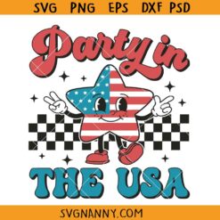 Party in the USA checkered star svg, retro 4th of July svg, Independence Day svg