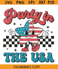 Party in the USA checkered star svg, retro 4th of July svg, Independence Day svg