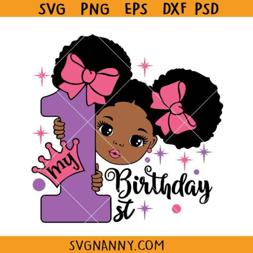 Peekaboo 1st birthday SVG, girl birthday svg, afro puff girl birthday svg
