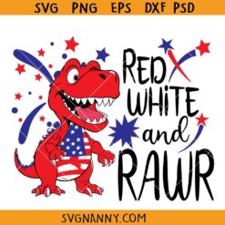 Red white and Rawr svg, 4th of July Dinosaur Svg, Boy 4th of July svg
