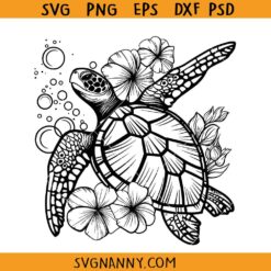 Floral Turtle svg, Sea Turtle svg, Flower Turtle svg, Turtle svg, Turtle with flower frame svg,  Beach Turtle svg, Ocean Animal svg, Turtle svg file, Turtle with flower frame svg  