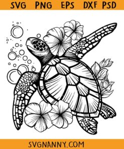 Floral Turtle svg, Sea Turtle svg, Flower Turtle svg, Turtle svg, Turtle with flower frame svg,  Beach Turtle svg, Ocean Animal svg, Turtle svg file, Turtle with flower frame svg  