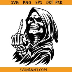 Grim reaper skeleton middle finger svg, rim Reaper Skull Svg, Evil Svg, Time to Die Svg, Halloween Svg, Skull middle finger SVG, Grim reaper SVG