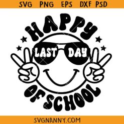 Happy Last day of school smiley face SVG, Smiley Peace sign SVG, Retro Wavy Text SVG, Summer Vacation svg, Summer Break SVG Last Day Of School svg