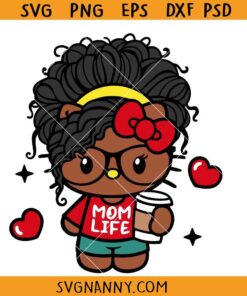 Hello Kitty Afro mom life SVG, Hello Kitty Afro Mom SVG, Afro Hello Kitty Mom Life Coffee SVG, Black Hello Kitty SVG  